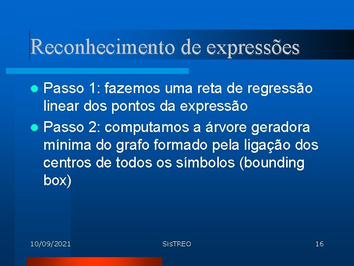 Reconhecimento de expressões Passo 1: fazemos uma reta de regressão linear dos pontos da