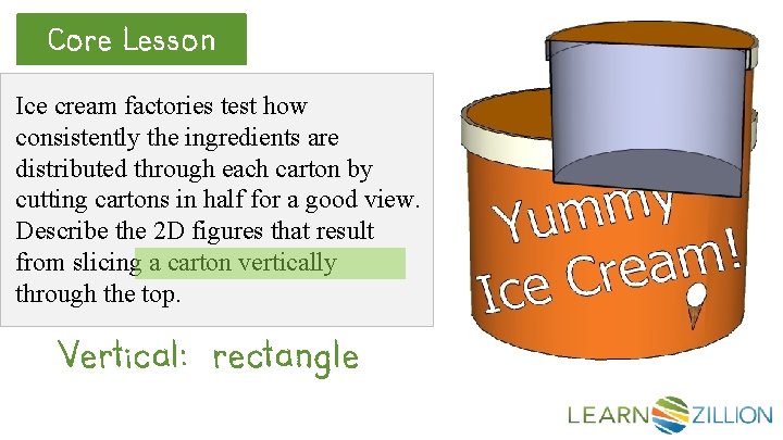 Core Lesson Ice cream factories test how consistently the ingredients are distributed through each