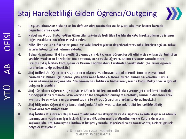 Staj Hareketliliği-Giden Öğrenci/Outgoing OFİSİ 1. 2. 3. YTÜ AB 4. 5. 6. 7. 8.