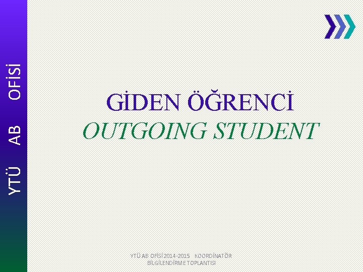 OFİSİ AB YTÜ GİDEN ÖĞRENCİ OUTGOING STUDENT YTÜ AB OFİSİ 2014 -2015 KOORDİNATÖR BİLGİLENDİRME