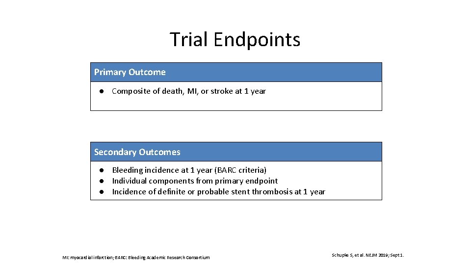 Trial Endpoints Primary Outcome ● Composite of death, MI, or stroke at 1 year