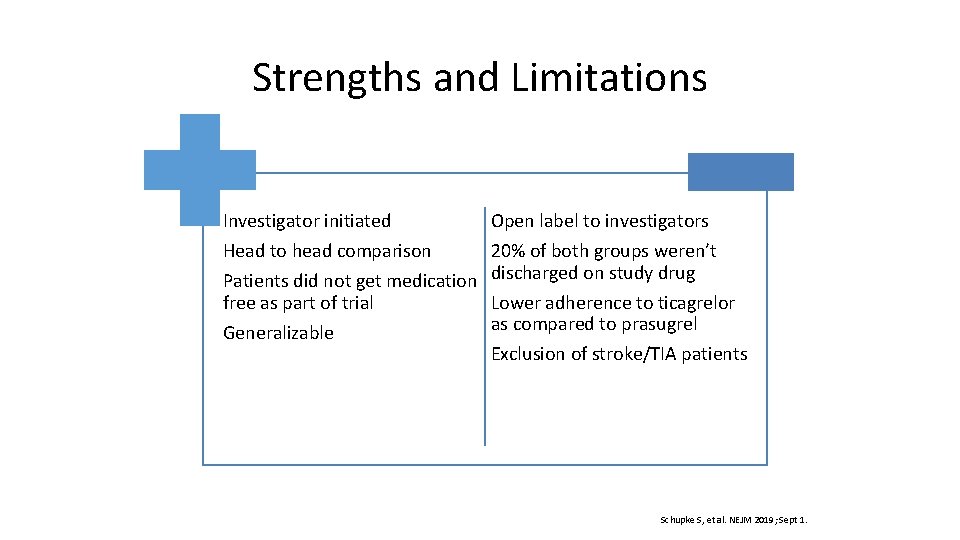 Strengths and Limitations Investigator initiated Open label to investigators Head to head comparison Patients