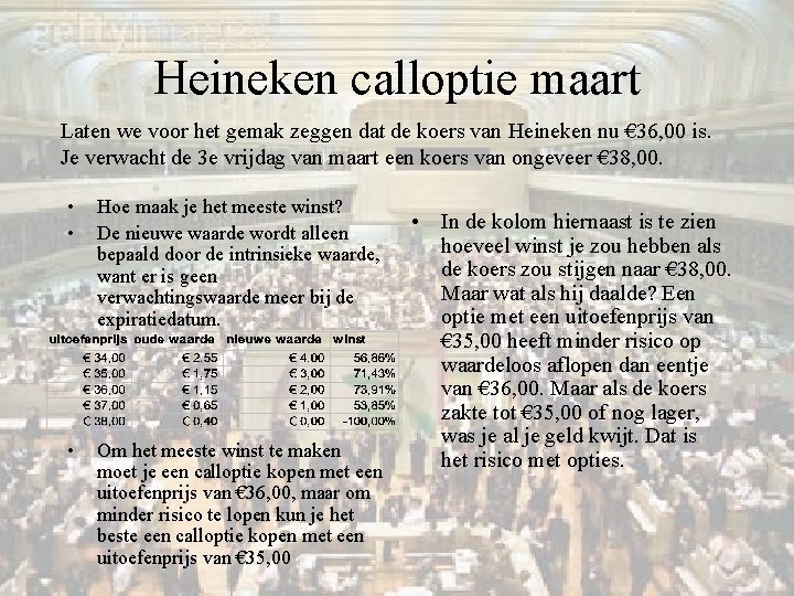 Heineken calloptie maart Laten we voor het gemak zeggen dat de koers van Heineken