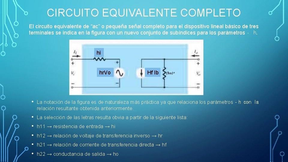 CIRCUITO EQUIVALENTE COMPLETO El circuito equivalente de “ac” o pequeña señal completo para el