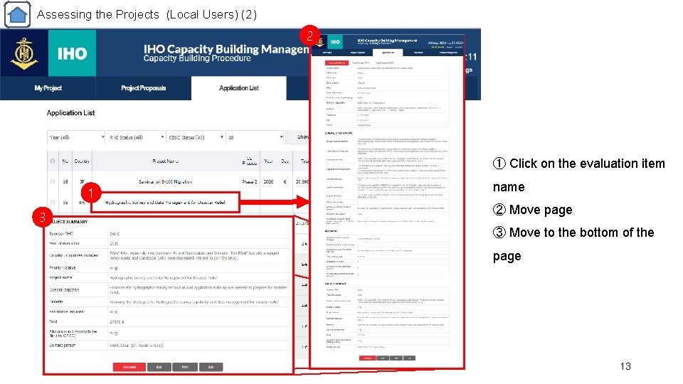 Assessing the Projects (Local Users) (2) 2 ① Click on the evaluation item 1