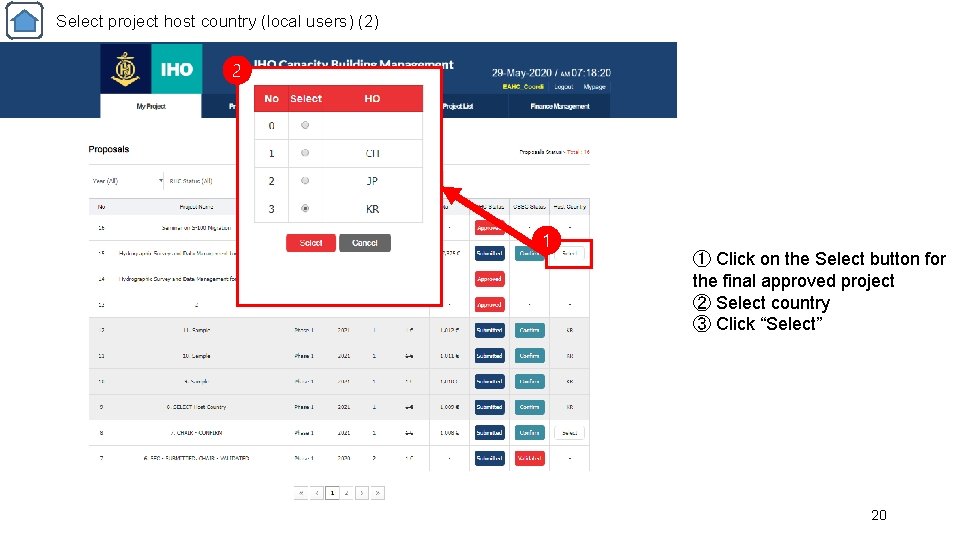 Select project host country (local users) (2) 2 3 1 ① Click on the