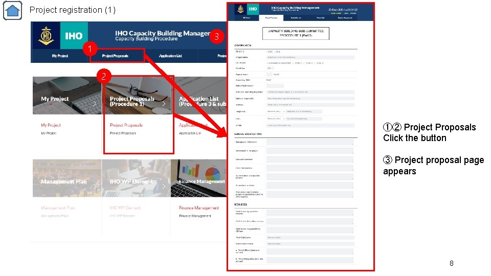 Project registration (1) 3 1 2 ①② Project Proposals Click the button ③ Project