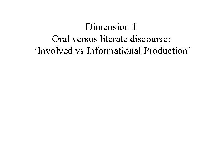 Dimension 1 Oral versus literate discourse: ‘Involved vs Informational Production’ 