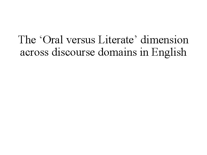 The ‘Oral versus Literate’ dimension across discourse domains in English 
