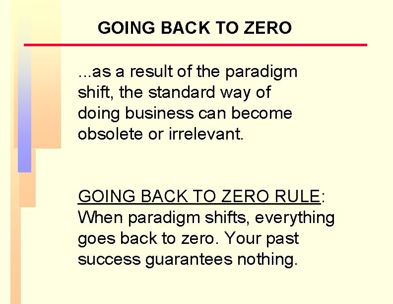 GOING BACK TO ZERO. . . as a result of the paradigm shift, the GOING BACK TO ZERO. . . as a result of the paradigm shift, the