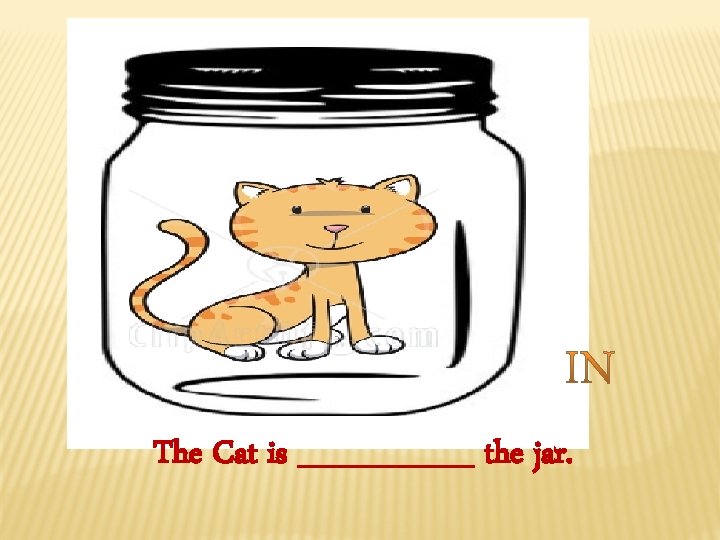 The Cat is ____ the jar. 