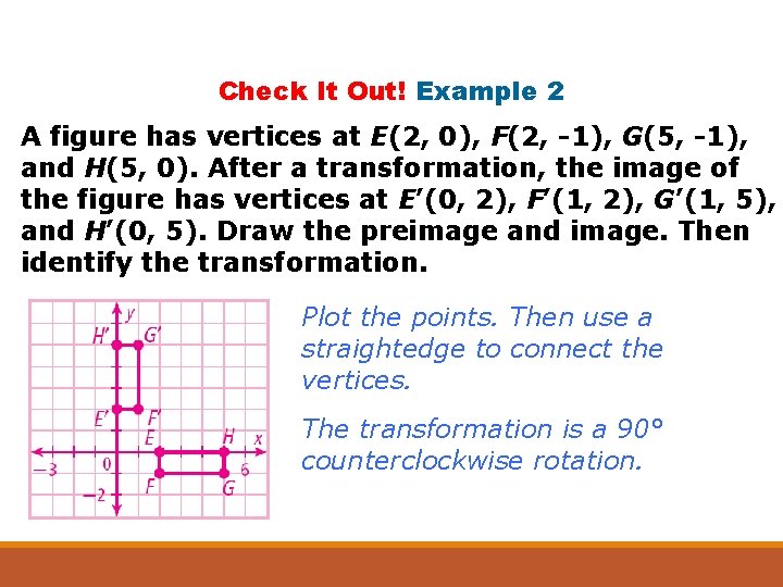 Check It Out! Example 2 A figure has vertices at E(2, 0), F(2, -1),