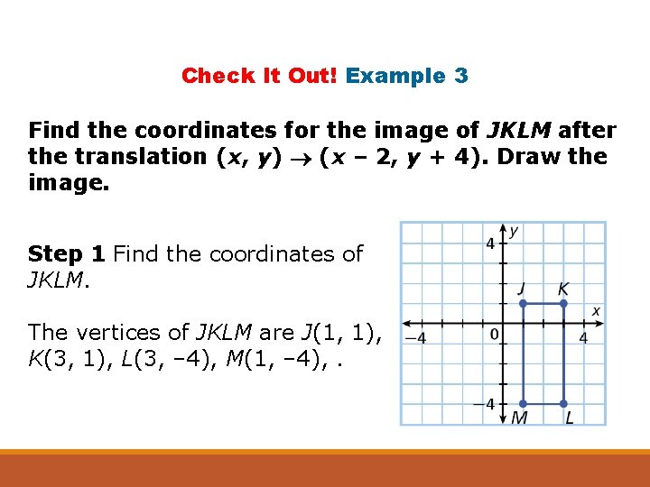 Check It Out! Example 3 Find the coordinates for the image of JKLM after