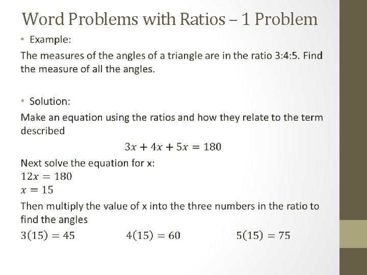 Word Problems with Ratios – 1 Problem • 