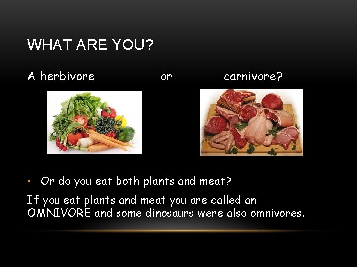 WHAT ARE YOU? A herbivore or carnivore? • Or do you eat both plants