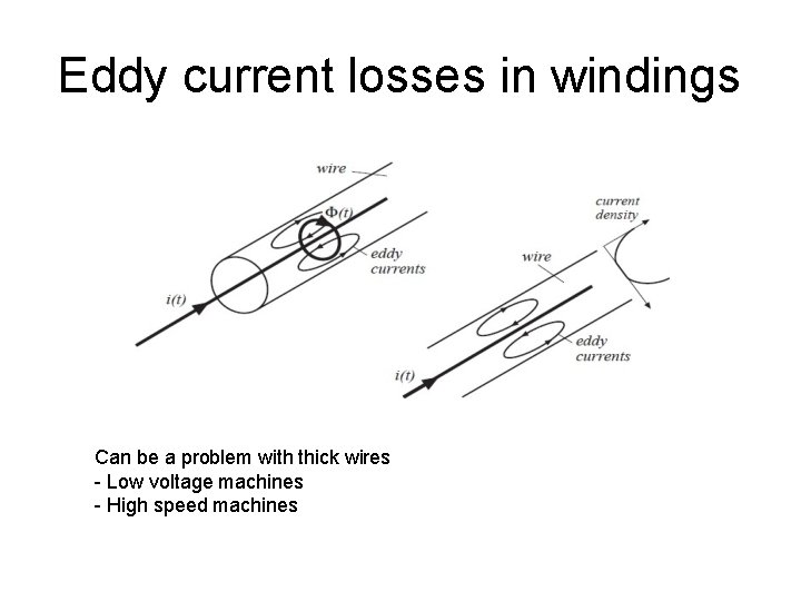 Eddy current losses in windings Can be a problem with thick wires - Low