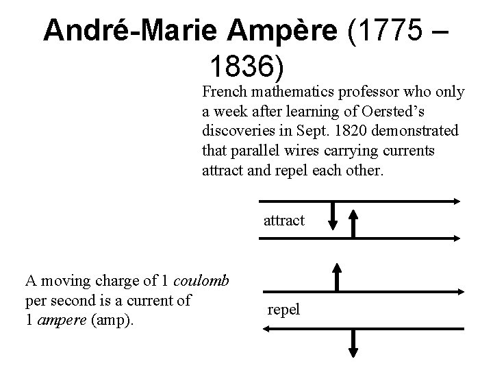 André-Marie Ampère (1775 – 1836) French mathematics professor who only a week after learning