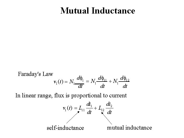 Mutual Inductance Faraday's Law v 1 (t) N 1 d d N 1 11