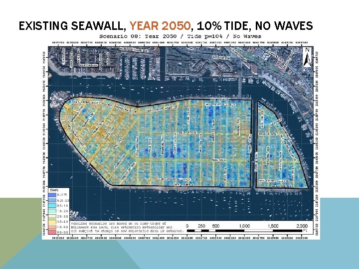 EXISTING SEAWALL, YEAR 2050, 10% TIDE, NO WAVES 