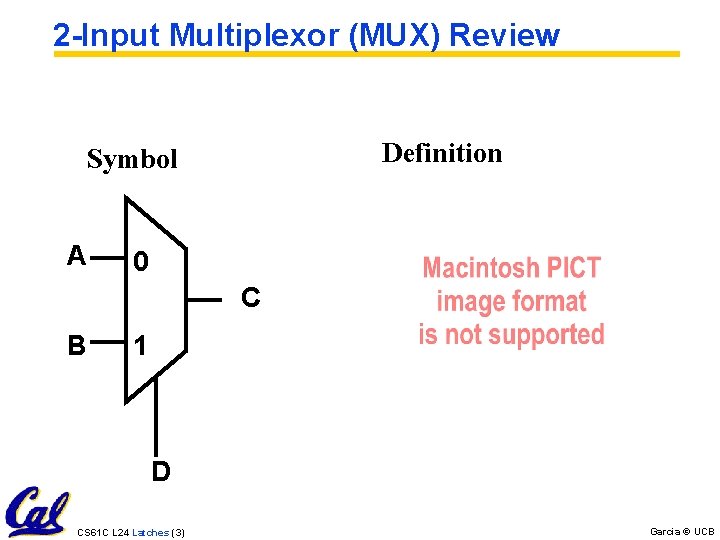 2 -Input Multiplexor (MUX) Review Definition Symbol A 0 C B 1 D CS 2 -Input Multiplexor (MUX) Review Definition Symbol A 0 C B 1 D CS