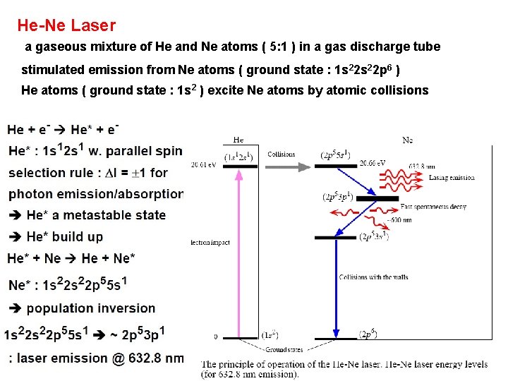 He-Ne Laser a gaseous mixture of He and Ne atoms ( 5: 1 )