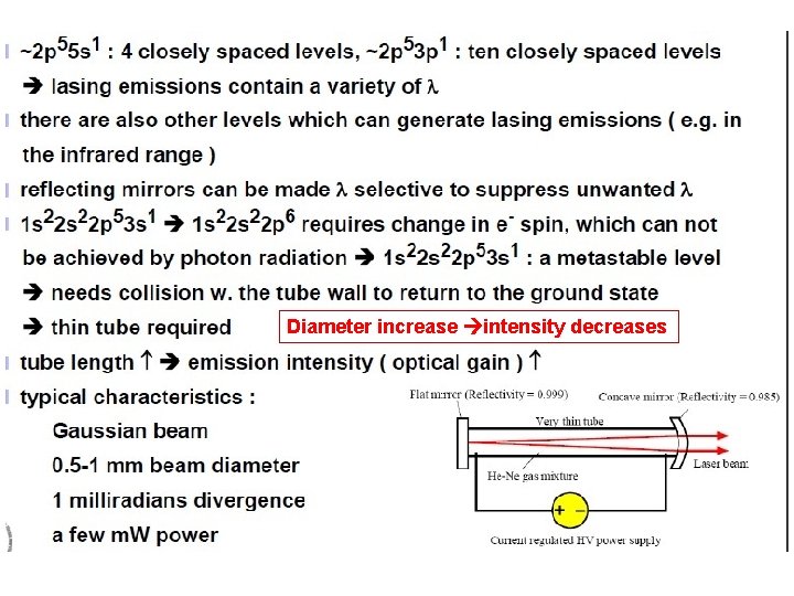 Diameter increase intensity decreases 