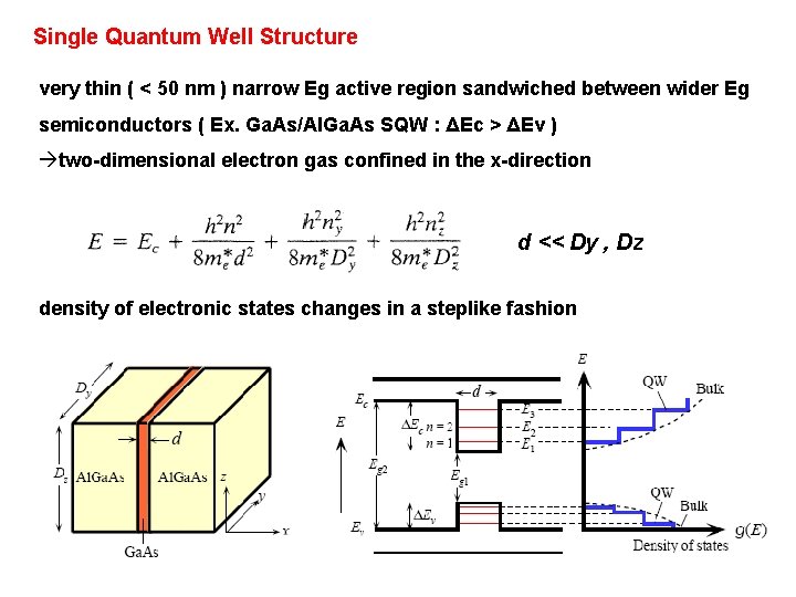 Single Quantum Well Structure very thin ( < 50 nm ) narrow Eg active