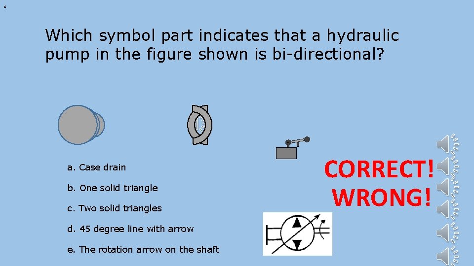 4 Which symbol part indicates that a hydraulic pump in the figure shown is