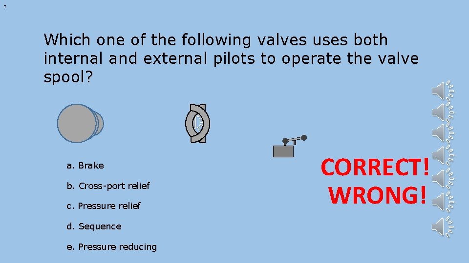 7 Which one of the following valves uses both internal and external pilots to