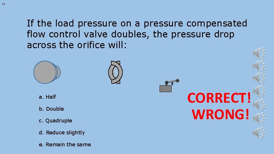10 If the load pressure on a pressure compensated flow control valve doubles, the