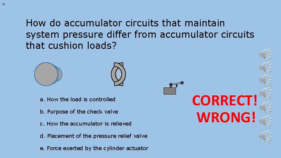 21 How do accumulator circuits that maintain system pressure differ from accumulator circuits that