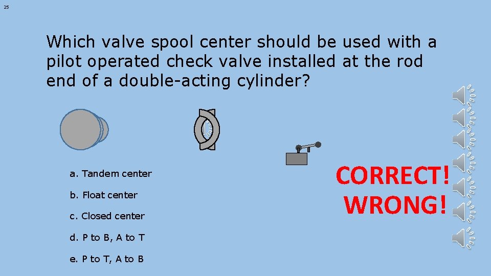 25 Which valve spool center should be used with a pilot operated check valve