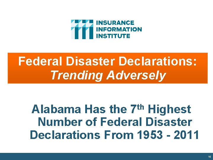 Federal Disaster Declarations: Trending Adversely Alabama Has the 7 th Highest Number of Federal