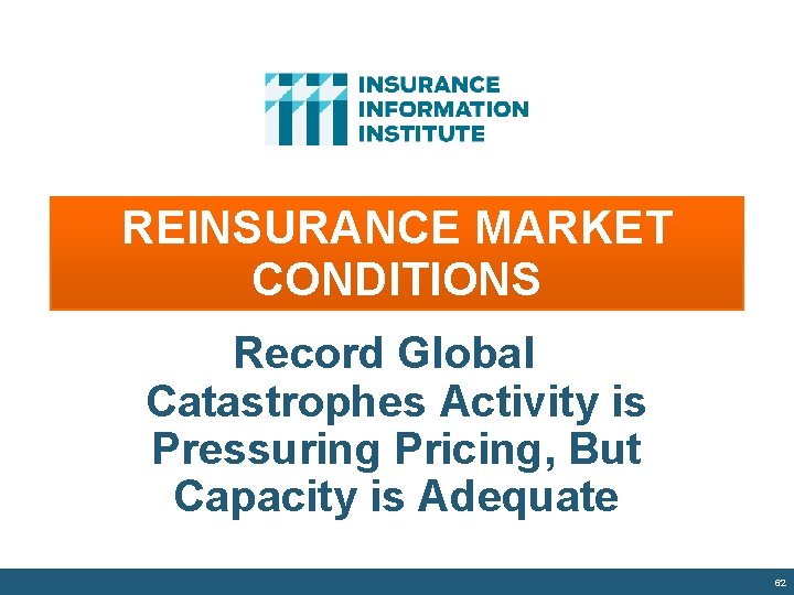 REINSURANCE MARKET CONDITIONS Record Global Catastrophes Activity is Pressuring Pricing, But Capacity is Adequate