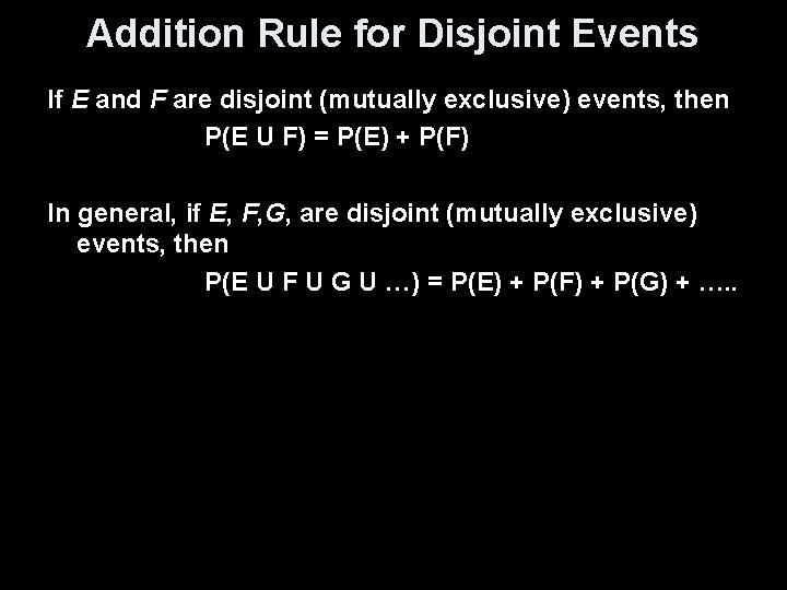 Addition Rule for Disjoint Events If E and F are disjoint (mutually exclusive) events,