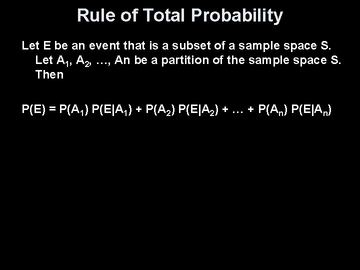 Rule of Total Probability Let E be an event that is a subset of