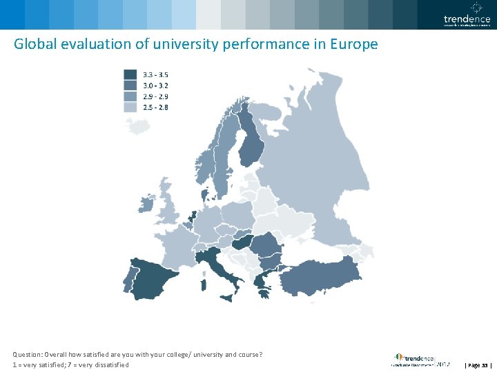 Global evaluation of university performance in Europe Question: Overall how satisfied are you with