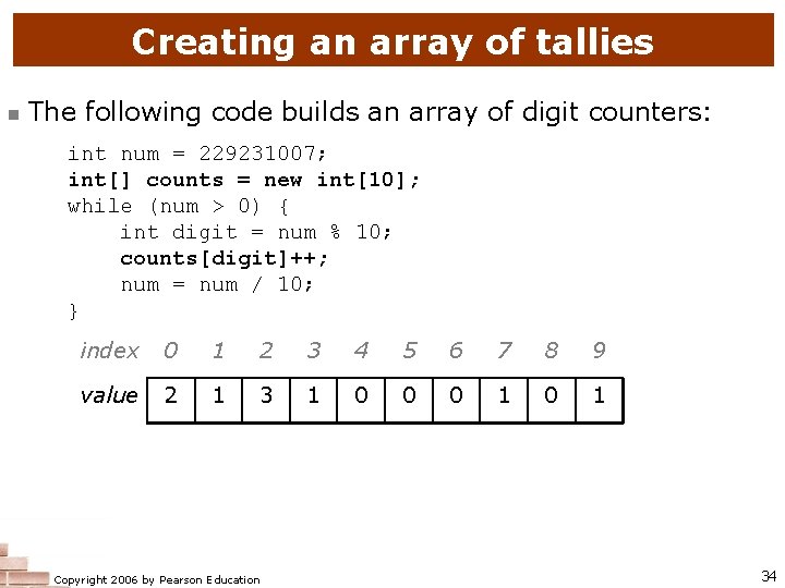 Creating an array of tallies n The following code builds an array of digit