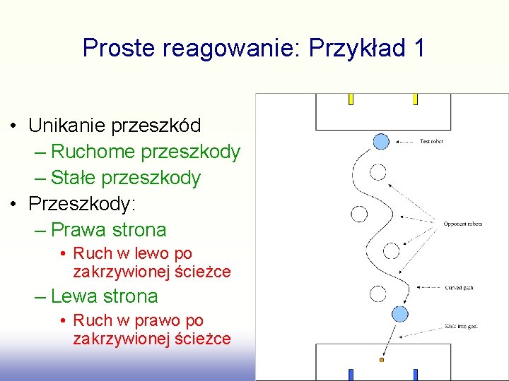 Proste reagowanie: Przykład 1 • Unikanie przeszkód – Ruchome przeszkody – Stałe przeszkody •