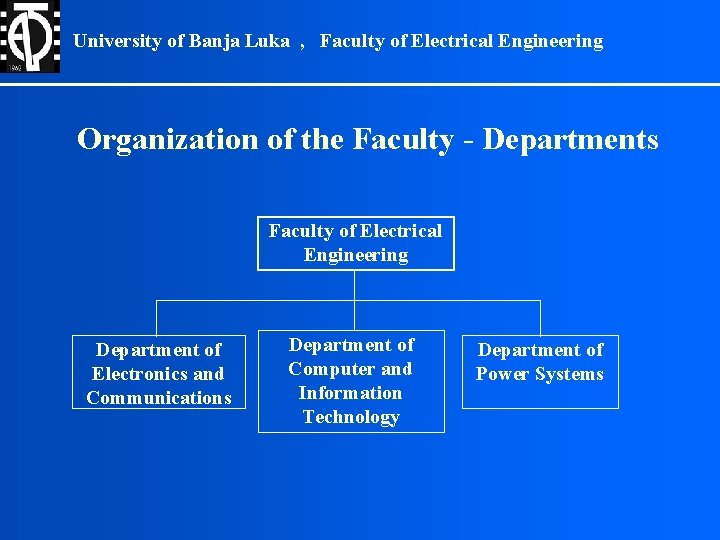 University of Banja Luka , Faculty of Electrical Engineering Organization of the Faculty -