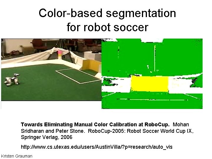 Color-based segmentation for robot soccer Towards Eliminating Manual Color Calibration at Robo. Cup. Mohan