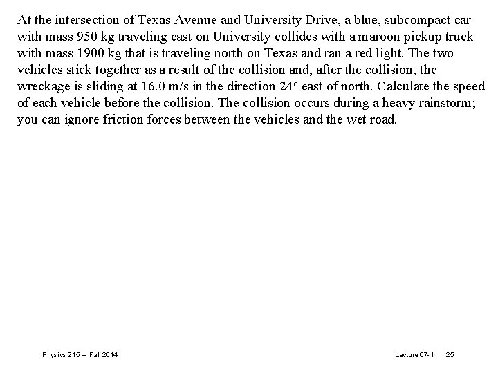 At the intersection of Texas Avenue and University Drive, a blue, subcompact car with