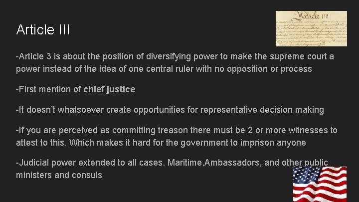 Article III -Article 3 is about the position of diversifying power to make the