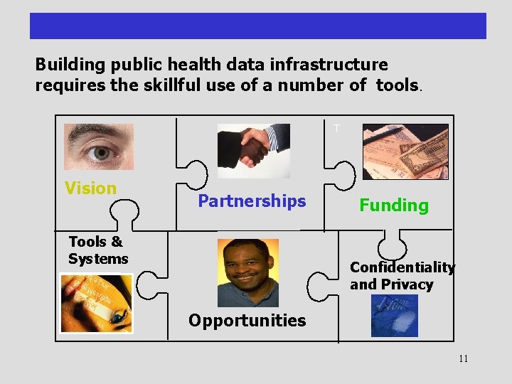 Building public health data infrastructure requires the skillful use of a number of tools.