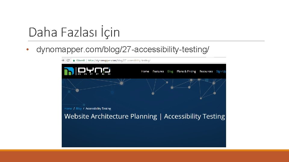 Daha Fazlası İçin • dynomapper. com/blog/27 -accessibility-testing/ 