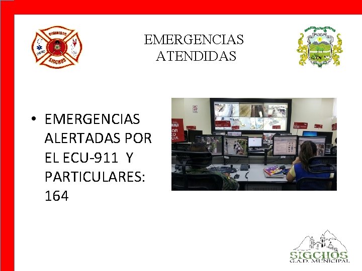 EMERGENCIAS ATENDIDAS • EMERGENCIAS ALERTADAS POR EL ECU-911 Y PARTICULARES: 164 