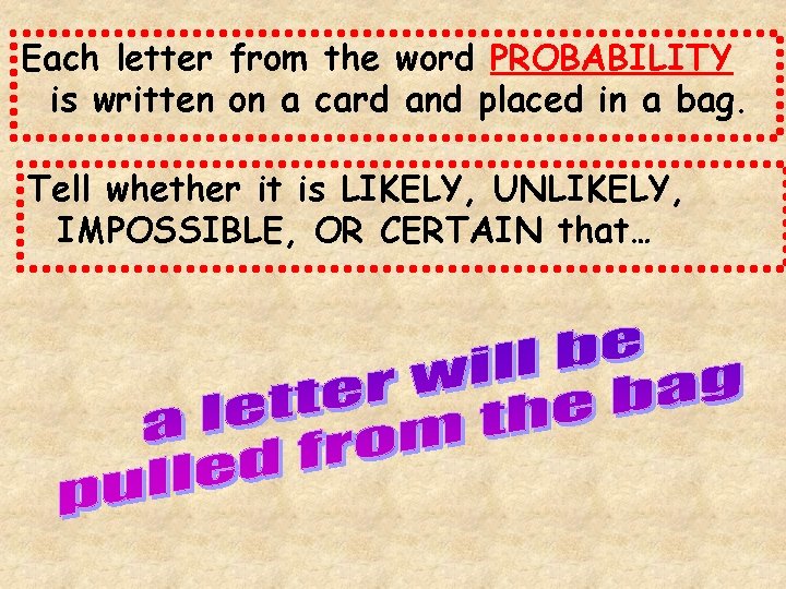 Each letter from the word PROBABILITY is written on a card and placed in