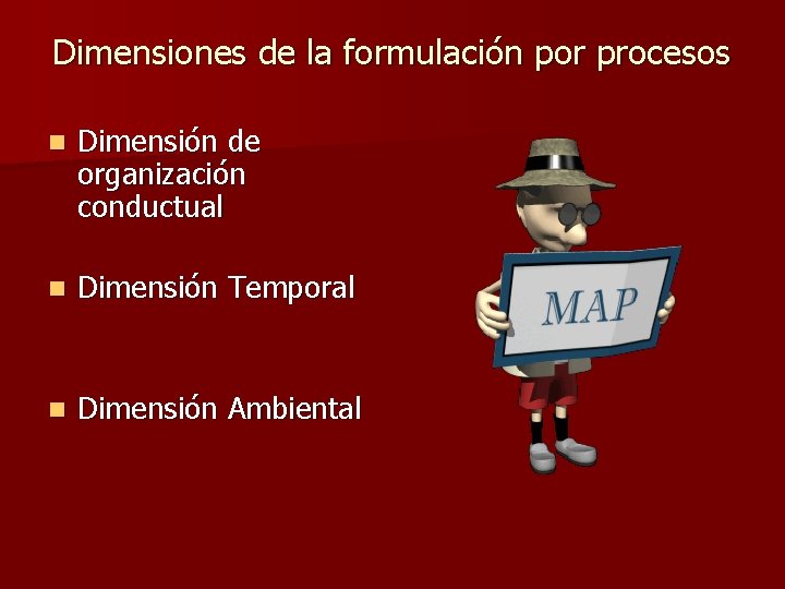 Dimensiones de la formulación por procesos n Dimensión de organización conductual n Dimensión Temporal