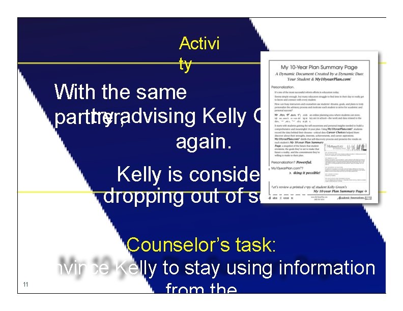 Activi ty With the same try advising Kelly Green partner, again. Kelly is considering