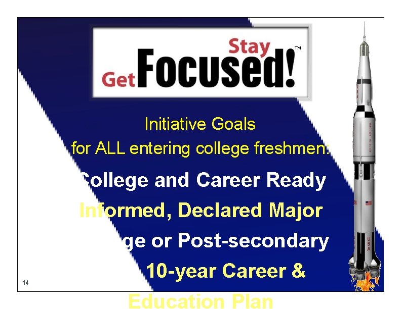 TM Initiative Goals for ALL entering college freshmen: College and Career Ready Informed, Declared